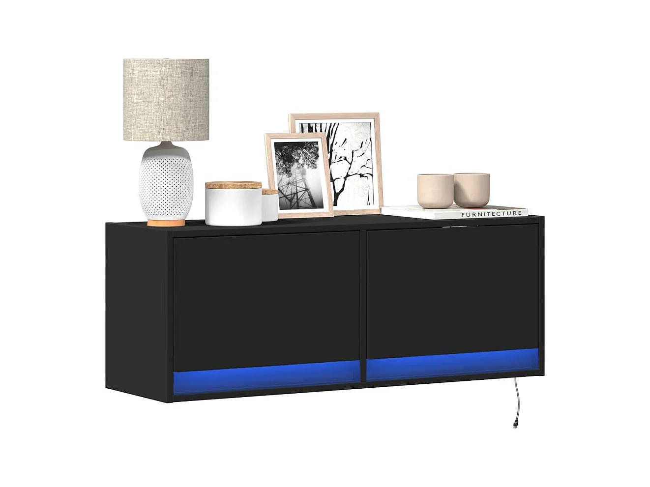 Mueble de TV | Mueble de salón de pared con luces LED negro 100x31x35 cm