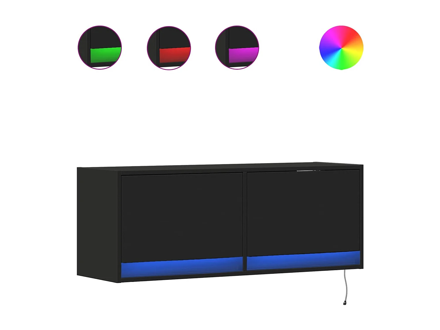 Mueble de TV | Mueble de salón de pared con luces LED negro 100x31x35 cm