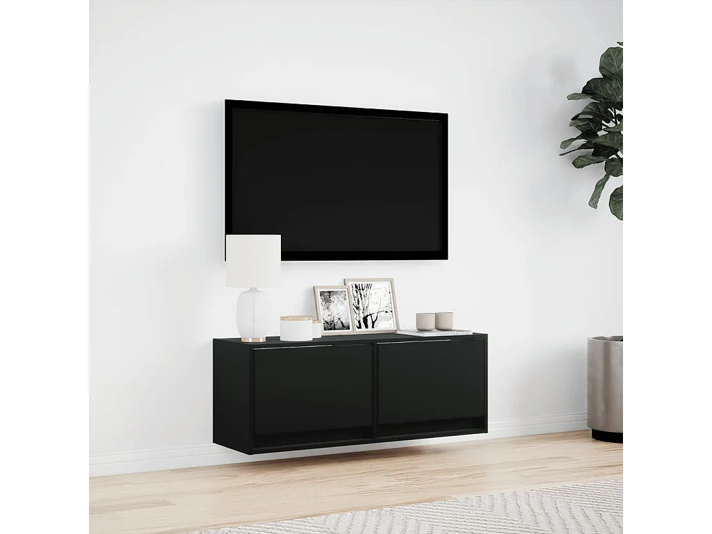 Mueble de TV | Mueble de salón de pared con luces LED negro 100x31x35 cm