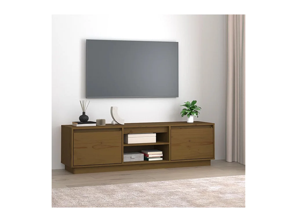 Mueble de TV | Mueble de salón madera maciza de pino marrón miel 140x35x40 cm