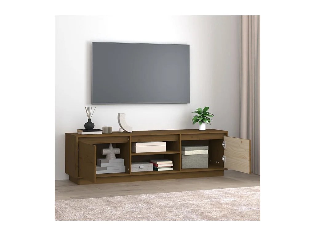 Mueble de TV | Mueble de salón madera maciza de pino marrón miel 140x35x40 cm