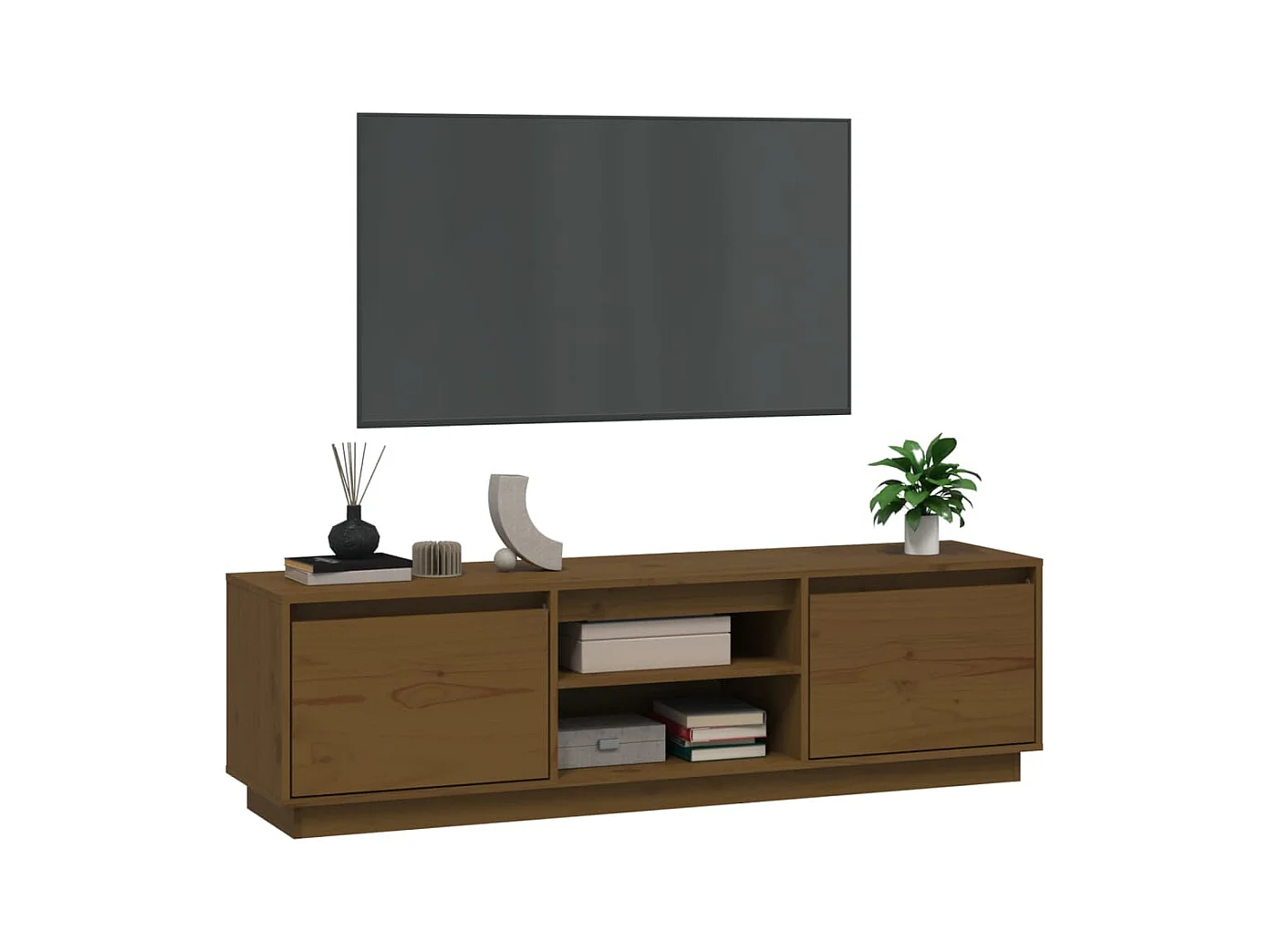 Mueble de TV | Mueble de salón madera maciza de pino marrón miel 140x35x40 cm