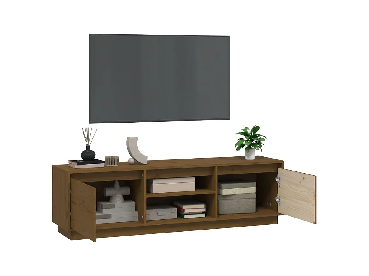 Mueble de TV | Mueble de salón madera maciza de pino marrón miel 140x35x40 cm