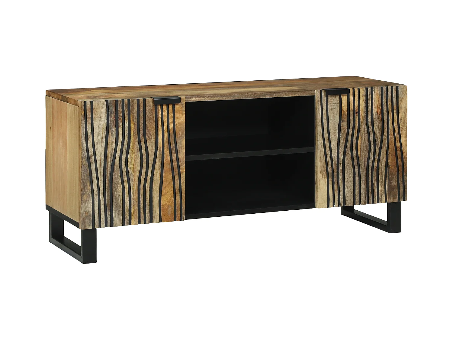 Meuble TV | Banc TV | Armoire TV , 105 x 33,5 x 46 cm, fait en bois de manguier massif et en matériaux dérivés.