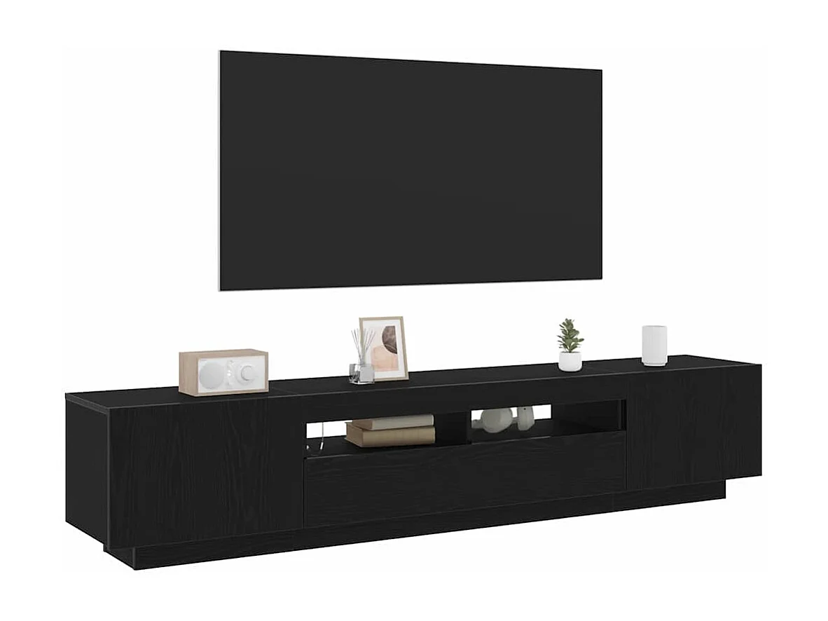 Tv-meubel | Tv-Bank | TV-kastmet LED 200x35x40 cm bewerkt hout zwart eikenkleurig