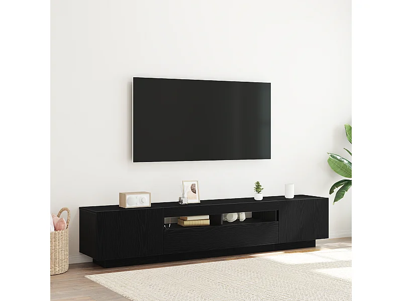 Tv-meubel | Tv-Bank | TV-kastmet LED 200x35x40 cm bewerkt hout zwart eikenkleurig