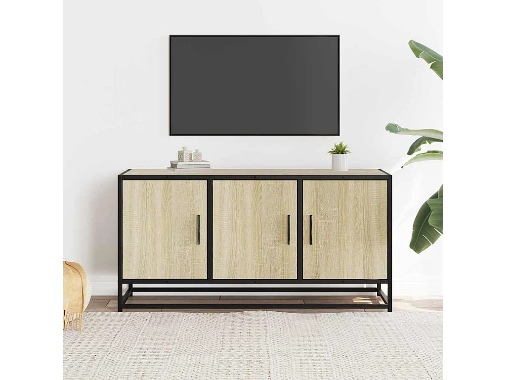 Mueble TV | Gabinete de TV | Mueble de salón madera ingeniería y metal roble Sonoma 100x35x50 cm