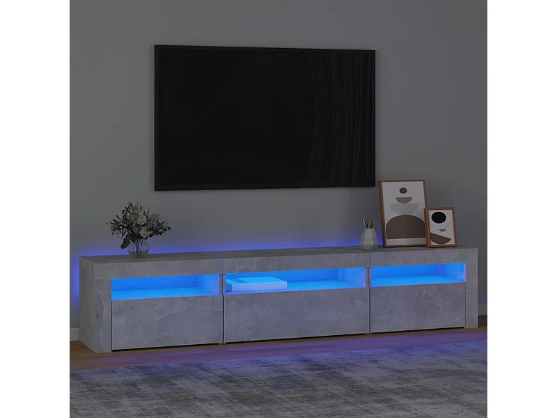 Meuble TV | Banc TV | Armoire TV avec lumières LED Gris béton 195x35x40 cm