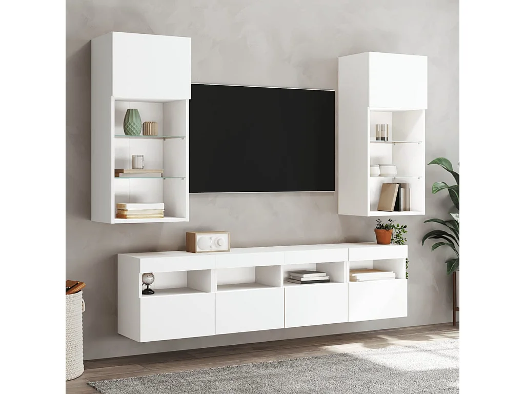 Muebles de TV | Gabinetes de TV |  Muebles de salón de pared con luces LED 2 uds blanco 40x30x40 cm