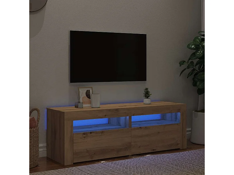 Mueble de TV | Mueble de salón luces LED madera roble artisan 120x35x40 cm