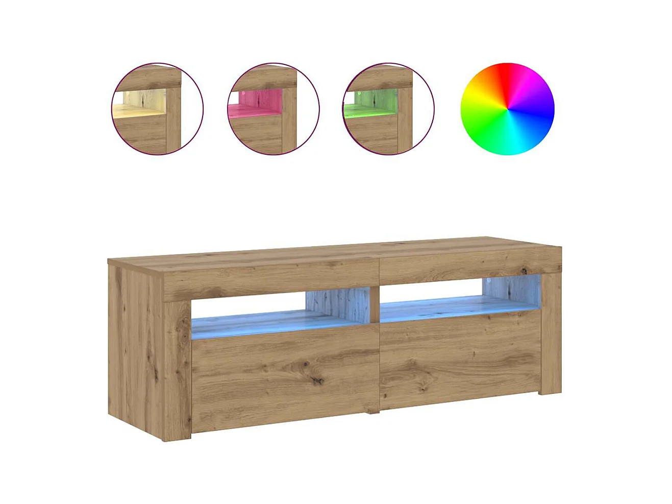 Mueble de TV | Mueble de salón luces LED madera roble artisan 120x35x40 cm