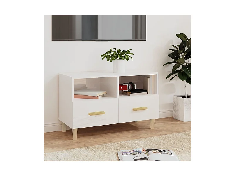 Mueble de TV | Mueble de salón madera contrachapada blanco brillo 80x36x50 cm