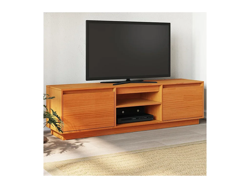 Mueble de TV | Mueble de salón madera maciza de pino marrón cera 140x35x40 cm