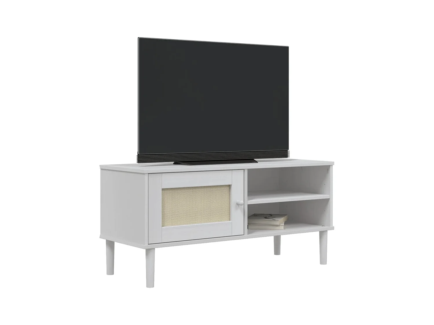Mueble de TV | Mueble de salón SENJA aspecto ratán madera pino blanco 106x40x49cm