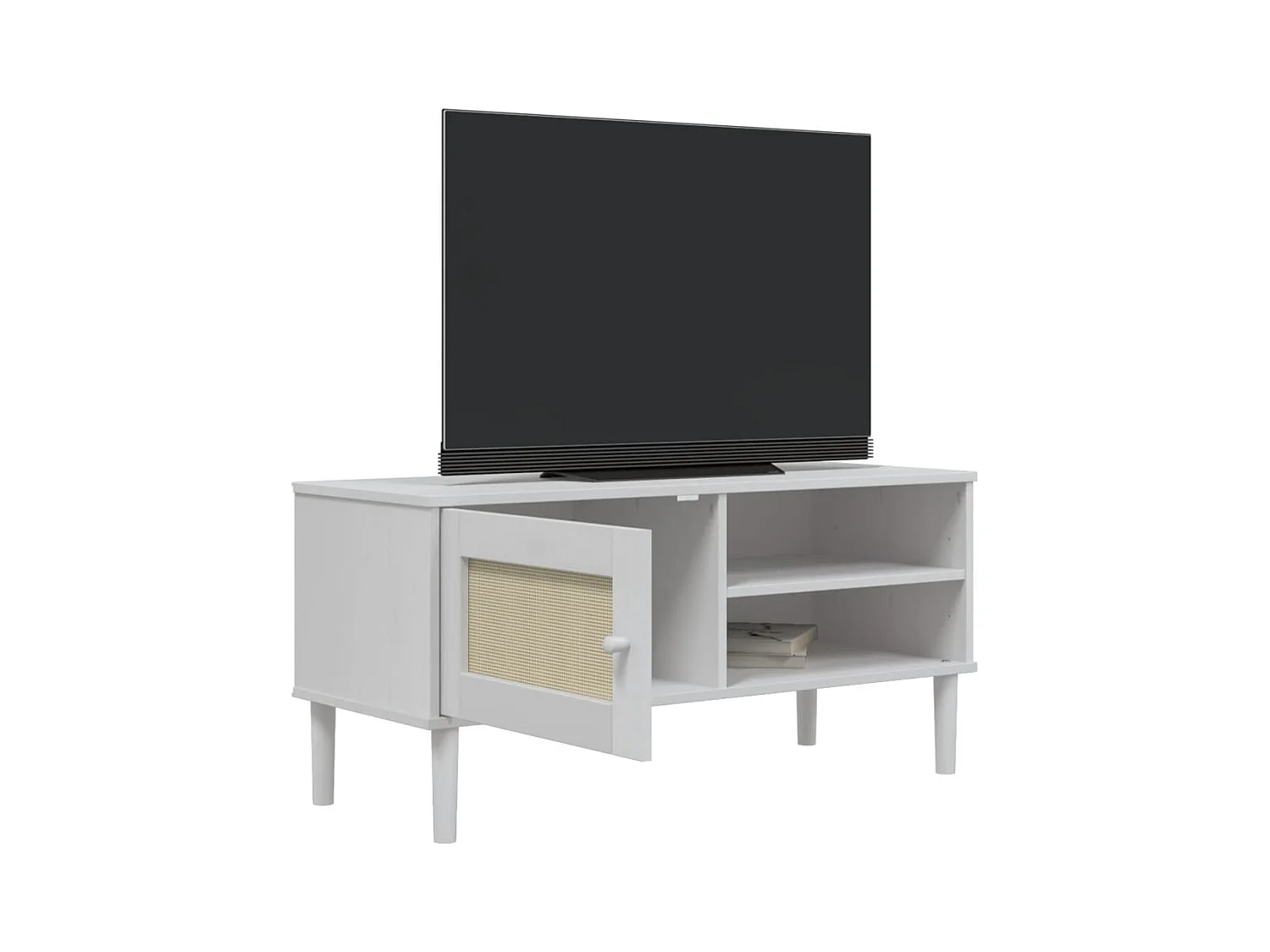 Mueble de TV | Mueble de salón SENJA aspecto ratán madera pino blanco 106x40x49cm
