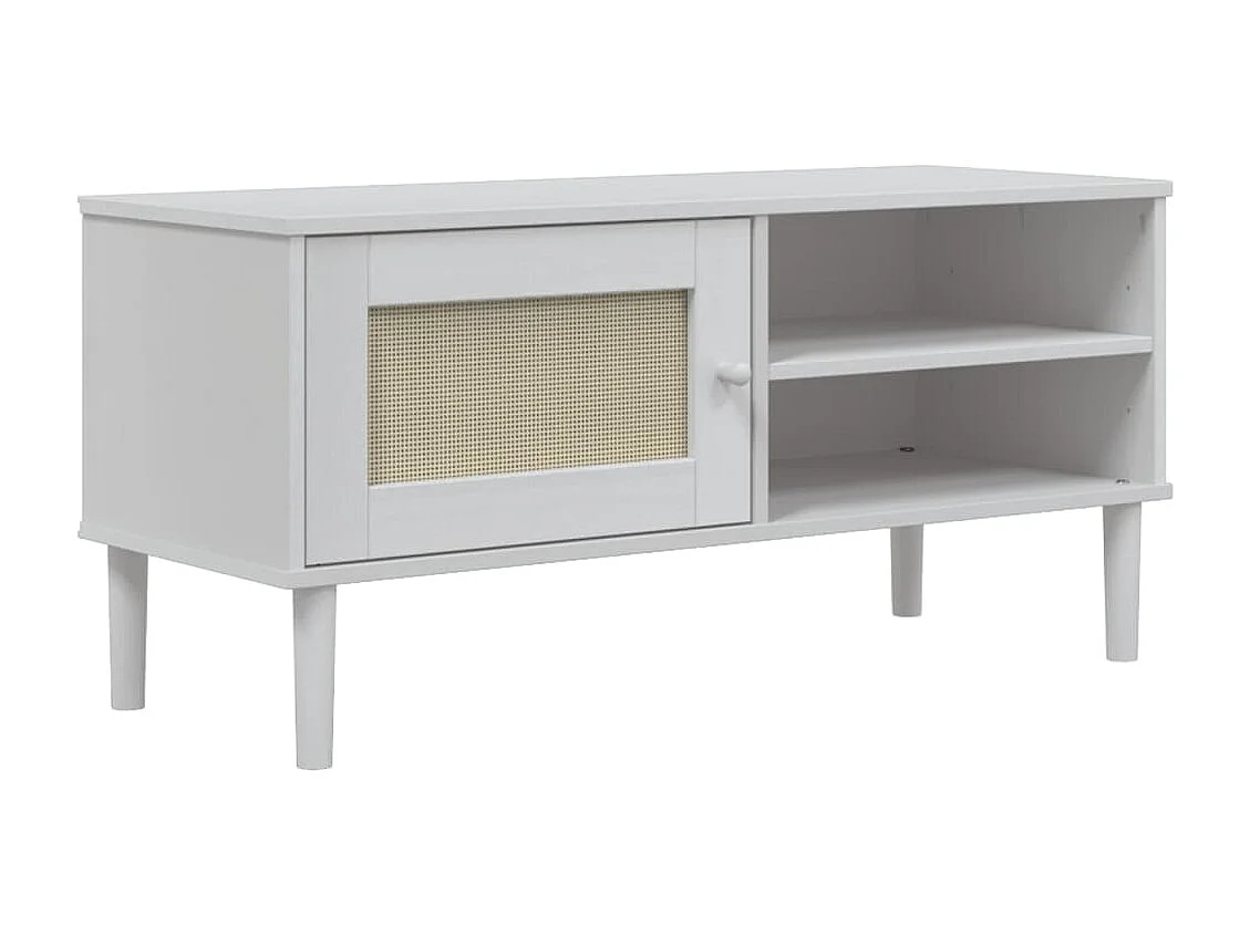 Mueble de TV | Mueble de salón SENJA aspecto ratán madera pino blanco 106x40x49cm