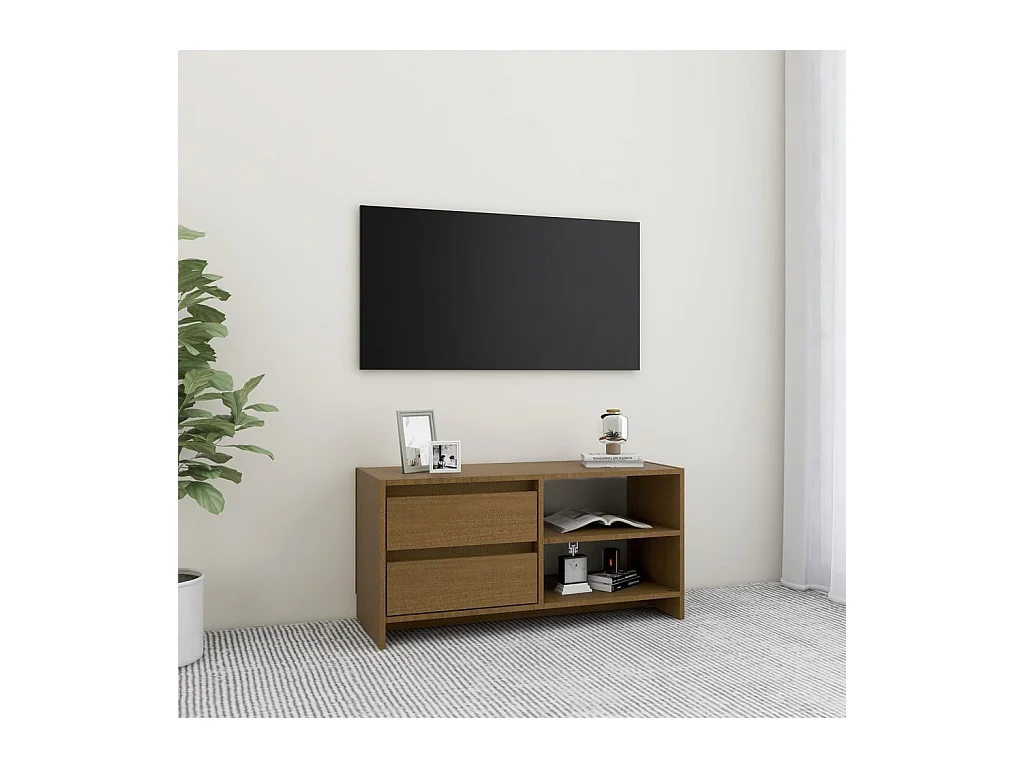 Mueble para TV  | Gabinete de TV |  Mueble de salón de madera maciza pino marrón miel 80x31x39 cm