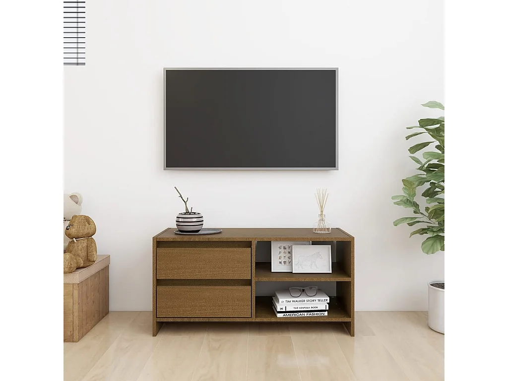 Mueble para TV  | Gabinete de TV |  Mueble de salón de madera maciza pino marrón miel 80x31x39 cm