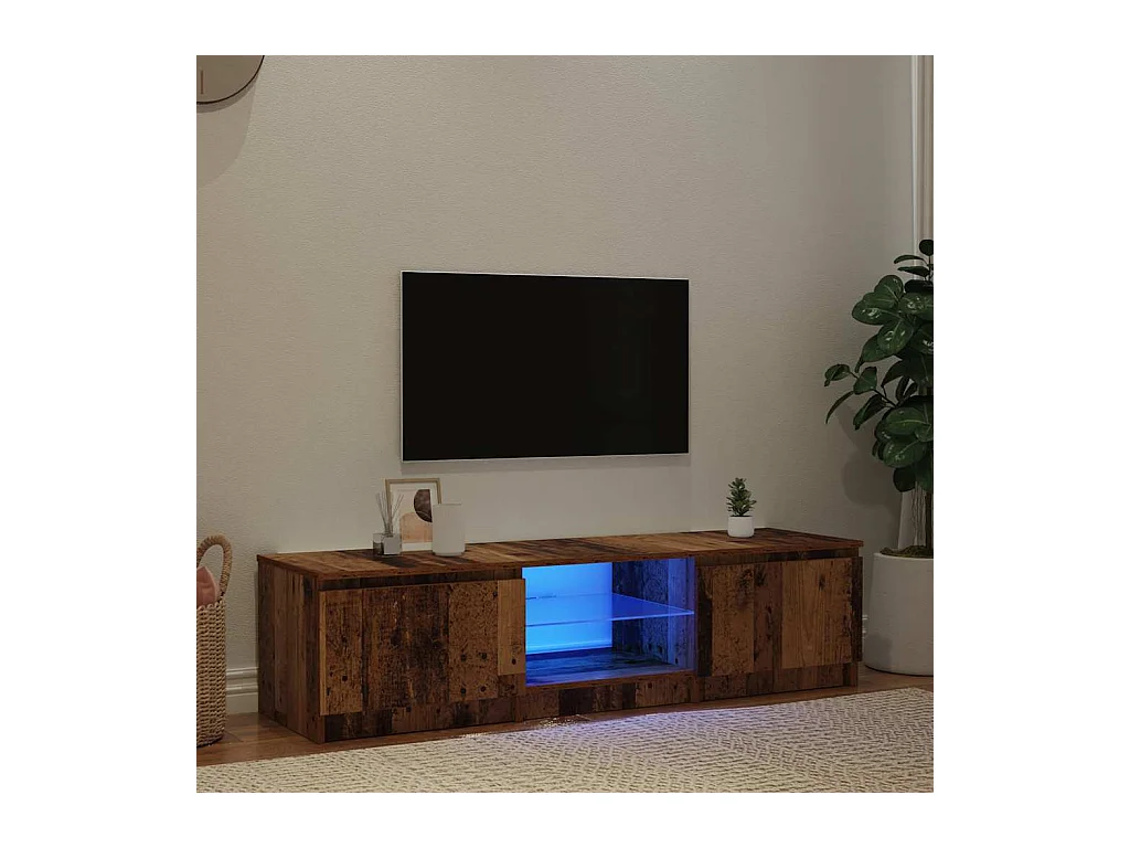 Mueble TV | Gabinete de TV | Mueble de salón luces LED madera ingeniería envejecida 140x40x36 cm