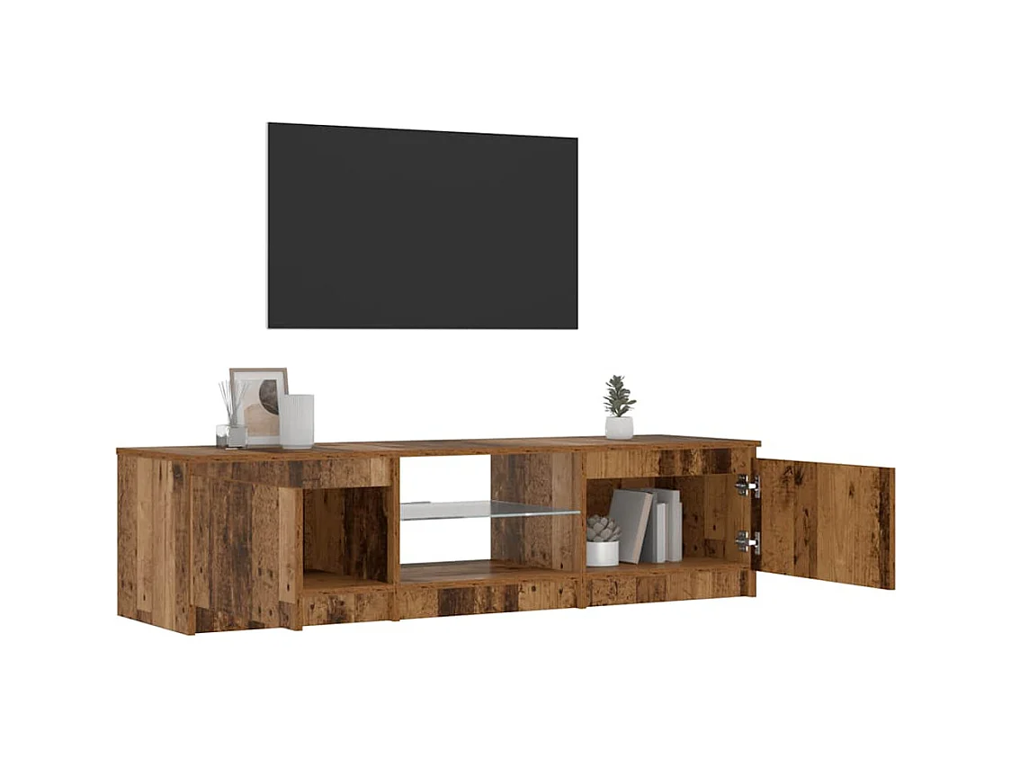 Mueble TV | Gabinete de TV | Mueble de salón luces LED madera ingeniería envejecida 140x40x36 cm