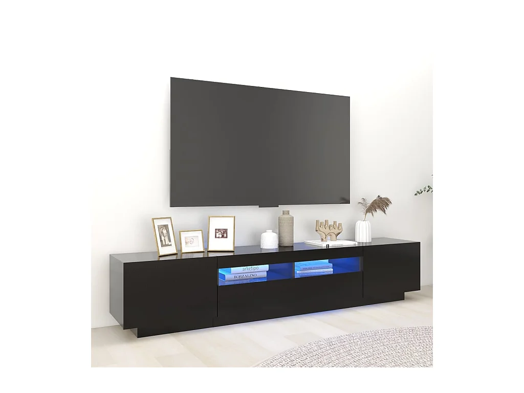 Mueble para TV  | Gabinete de TV |  Mueble de salón con luces LED negro 200x35x40 cm