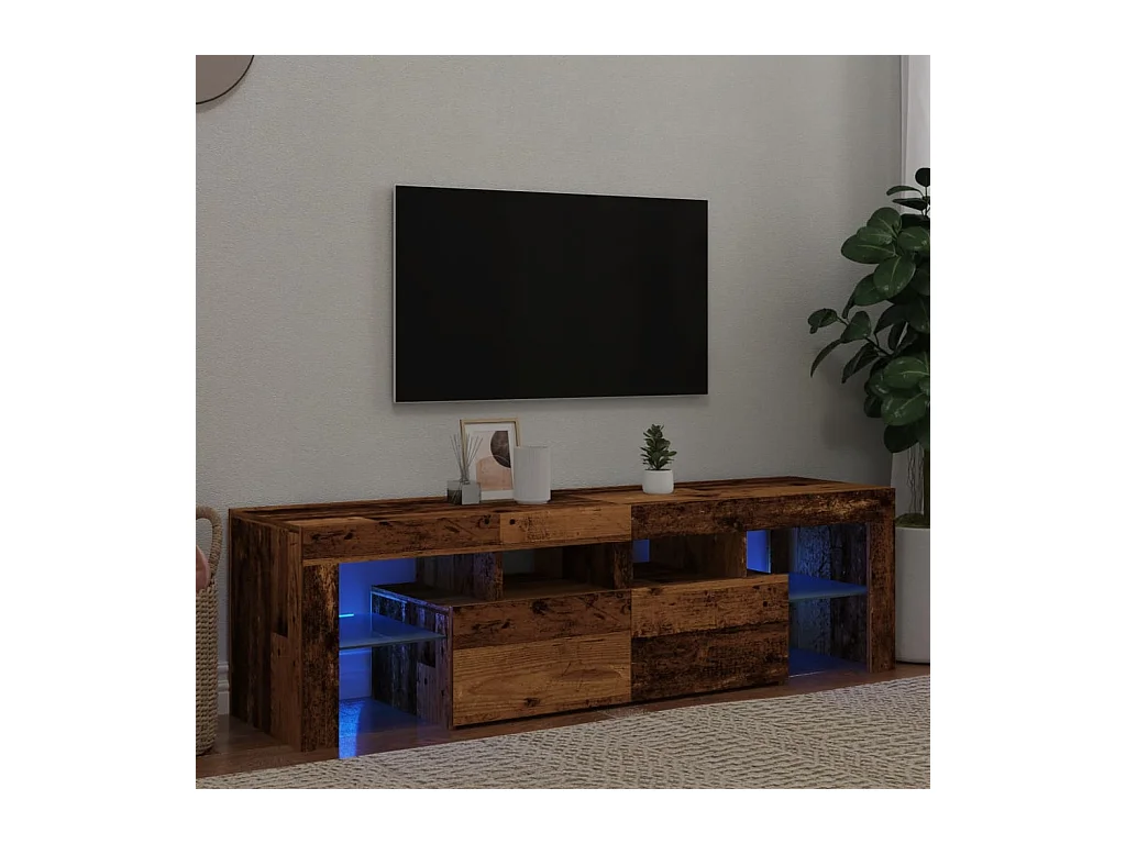 Mueble TV | Gabinete de TV | Mueble de salón luces LED madera ingeniería envejecida 140x36,5x40 cm