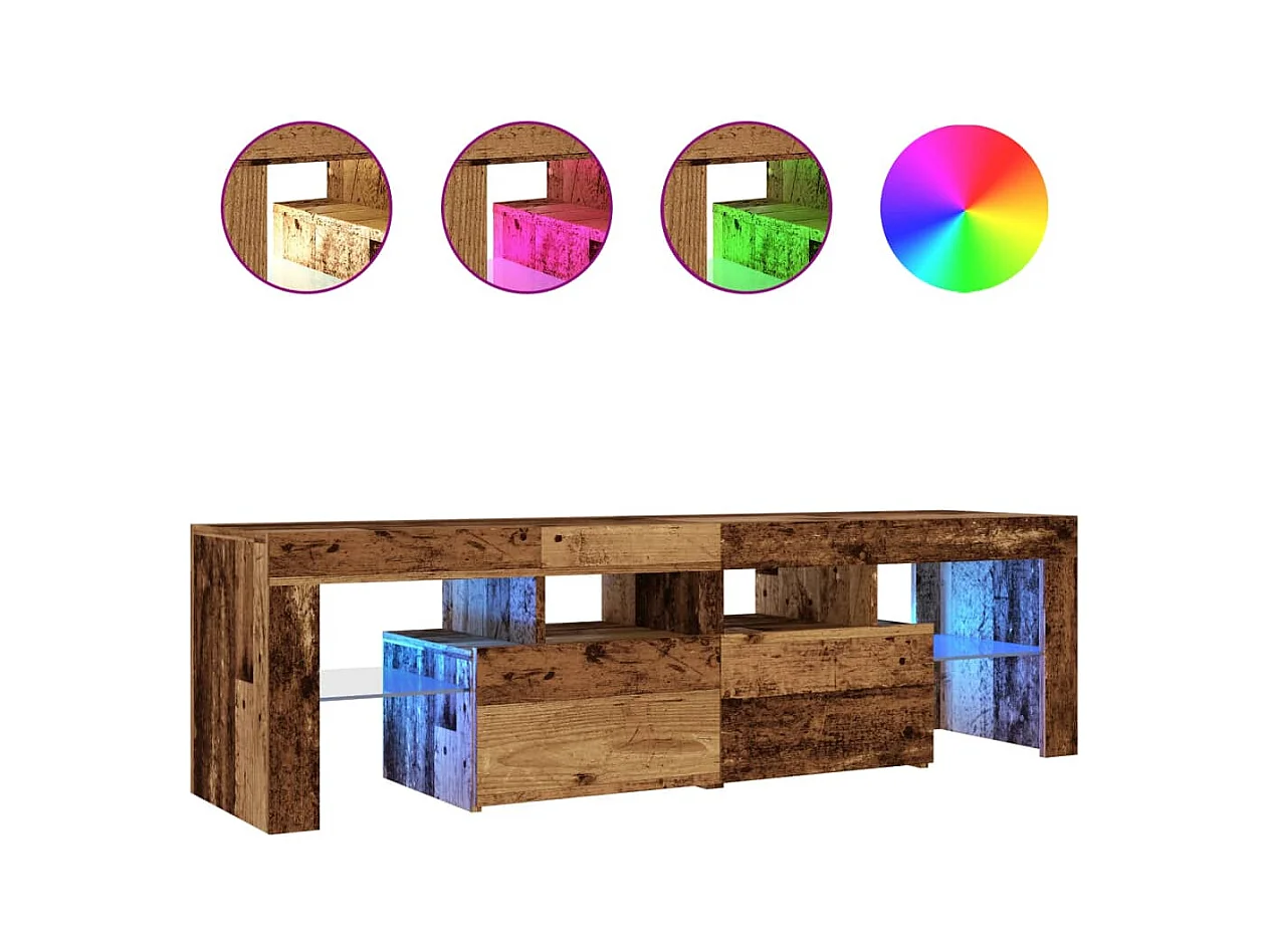 Mueble TV | Gabinete de TV | Mueble de salón luces LED madera ingeniería envejecida 140x36,5x40 cm