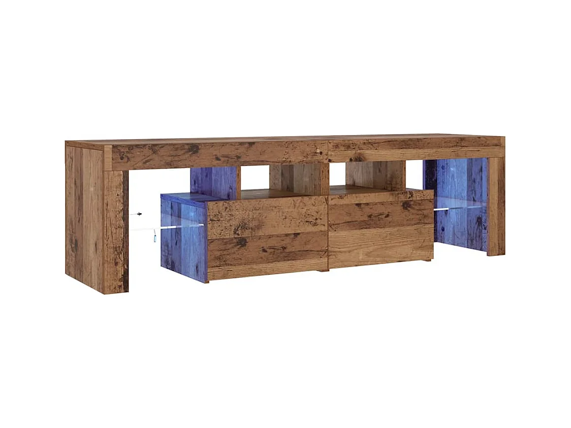 Mueble TV | Gabinete de TV | Mueble de salón luces LED madera ingeniería envejecida 140x36,5x40 cm