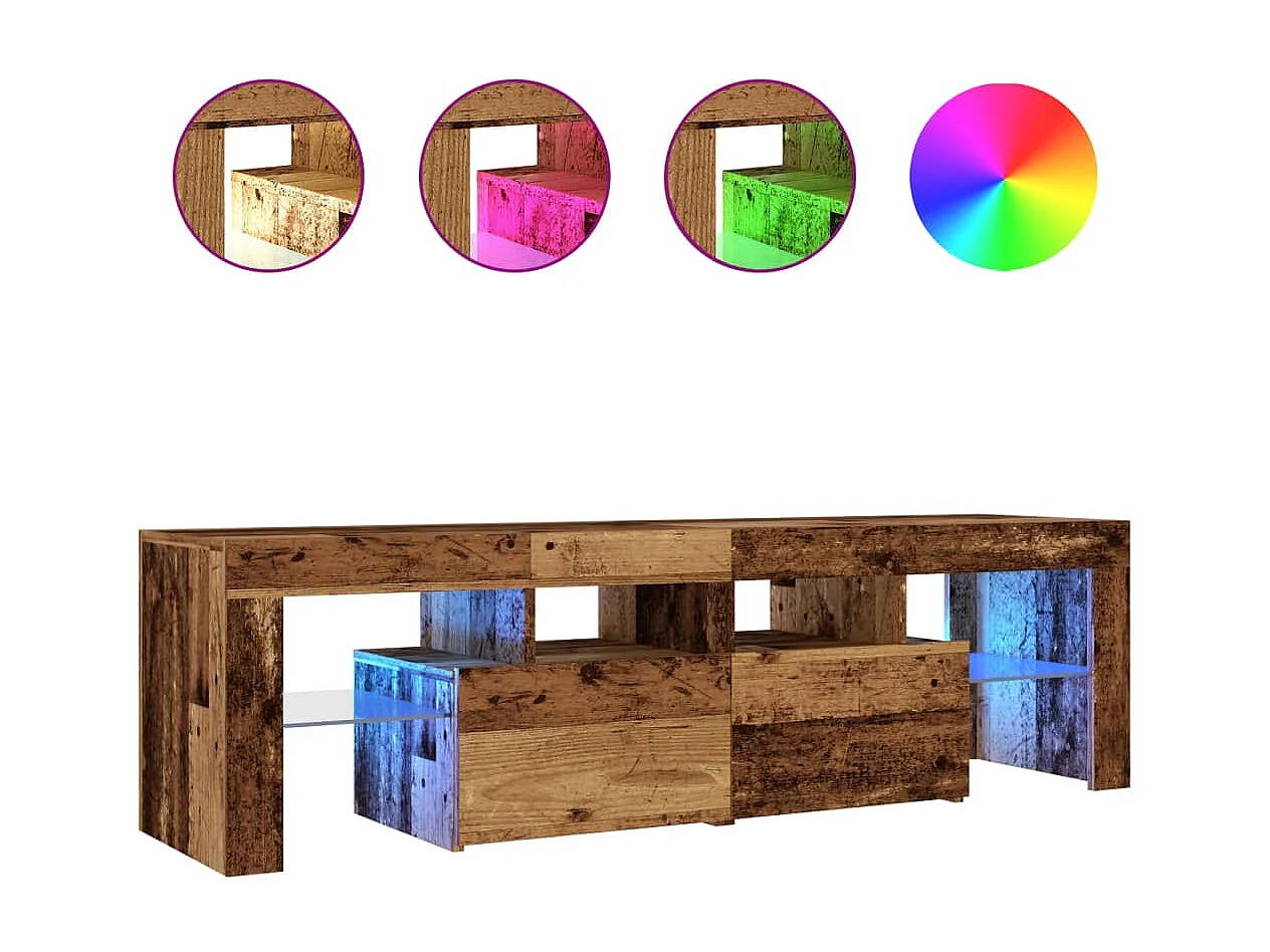 Meuble TV | Banc TV | Armoire TV avec lumières LED vieux bois bois d'ingénierie