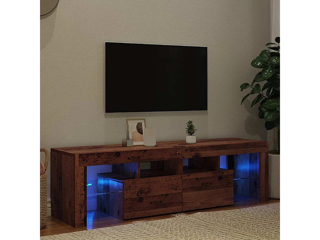 Meuble TV | Banc TV | Armoire TV avec lumières LED vieux bois bois d'ingénierie