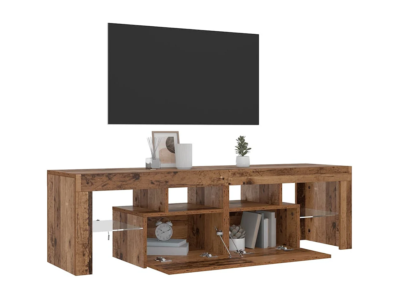 Meuble TV | Banc TV | Armoire TV avec lumières LED vieux bois bois d'ingénierie