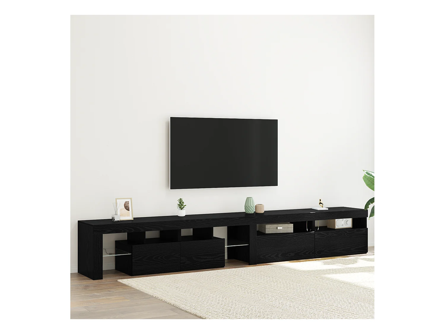 Meubles TV | Bancs TV | Armoires TV 3 pcs avec lumières LED Chêne noir Bois d'ingénierie