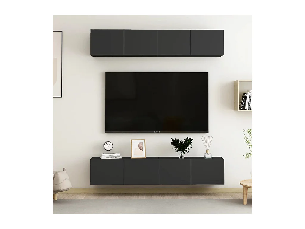 Muebles de salón | Gabinetes de TV |  Muebles de TV 4 uds madera ingeniería negro 80x30x30 cm