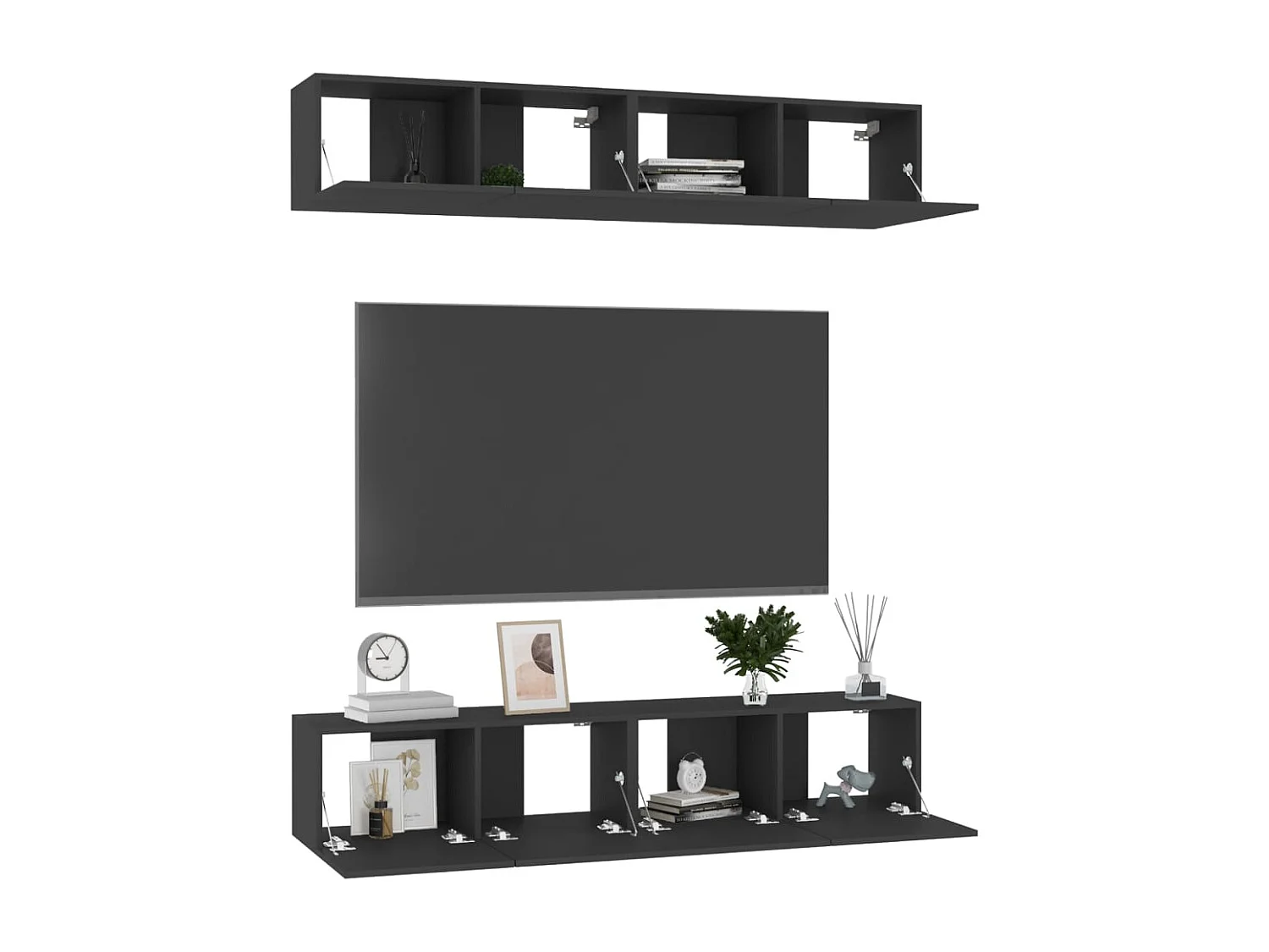 Meubles TV | Bancs TV | Armoires TV 4 pcs Noir 80x30x30 cm Bois d'ingénierie