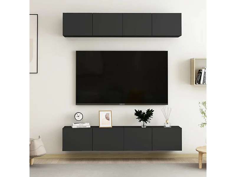 Meubles TV | Bancs TV | Armoires TV 4 pcs Noir 80x30x30 cm Bois d'ingénierie