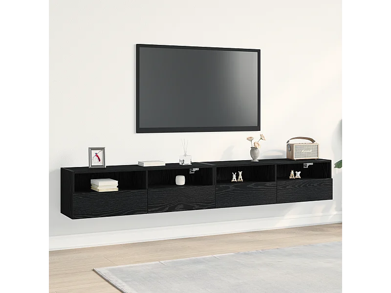 Tv-wandmeubelen | Tv-Banken | TV-kasten 2 st 100x30x30 cm bewerkt hout zwart eikenkleur