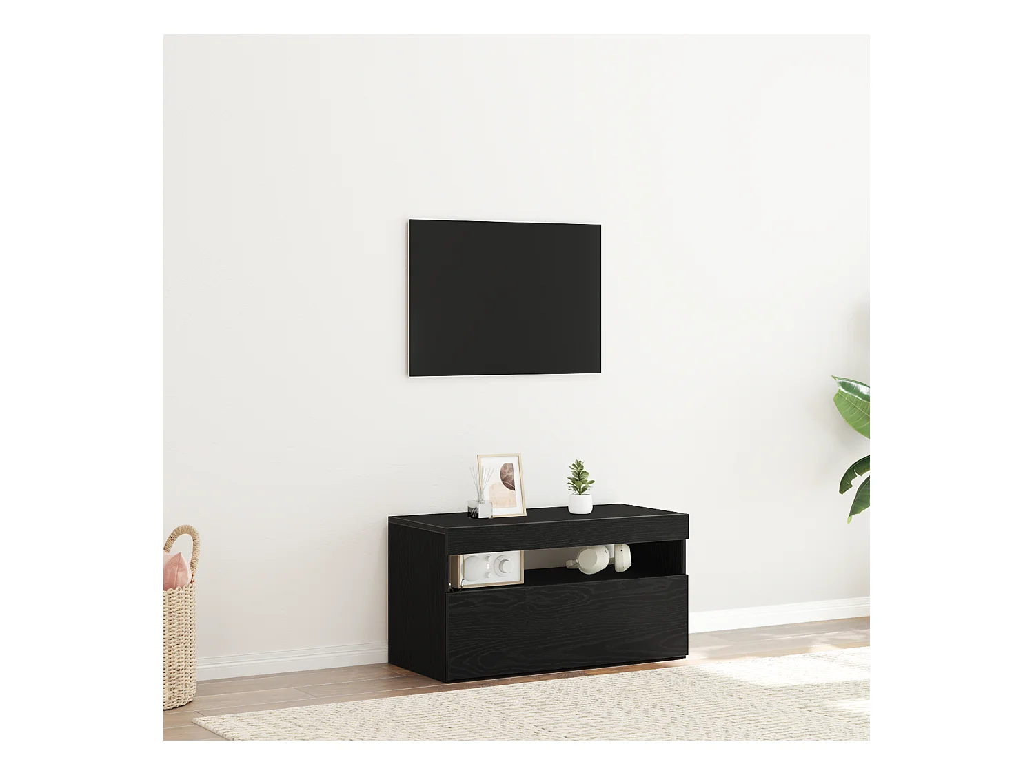 Meuble TV | Banc TV | Armoire TV avec lumières LED Chêne Noir 75x35x40 cm en bois d'ingénierie