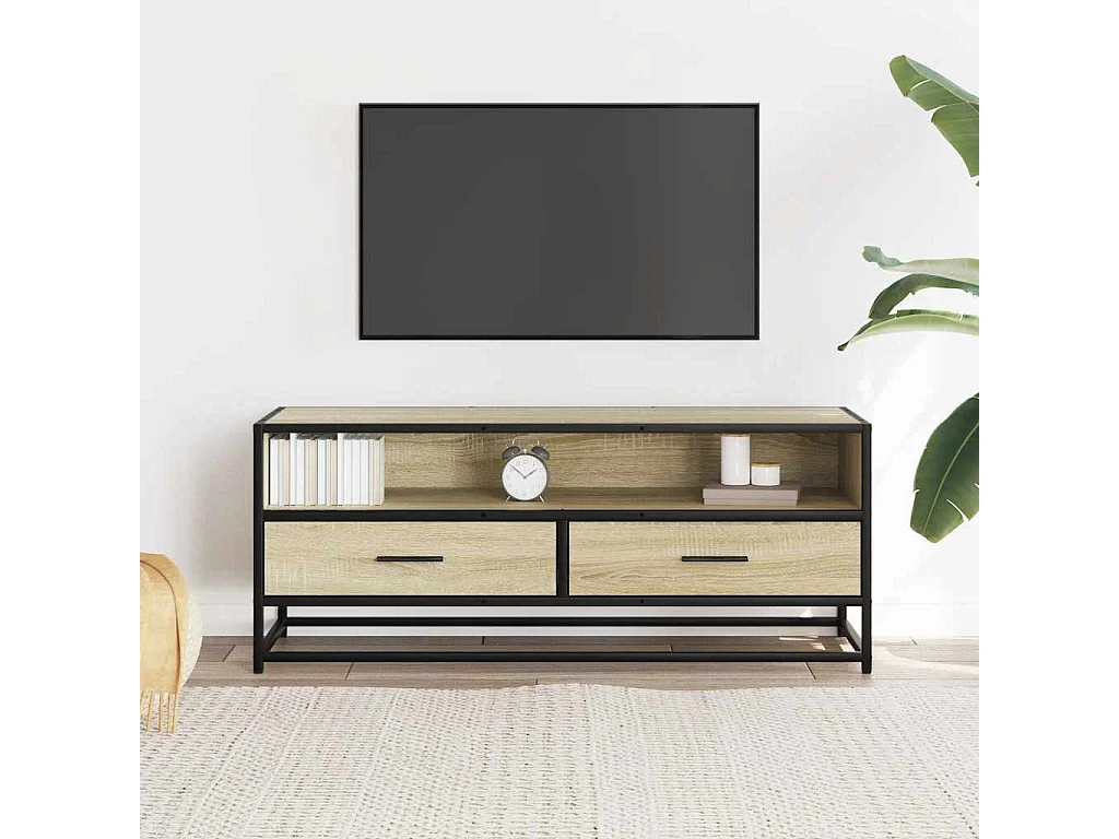 Meuble TV | Banc TV | Armoire TV chêne sonoma 100x34,5x40cm bois d'ingénierie et métal