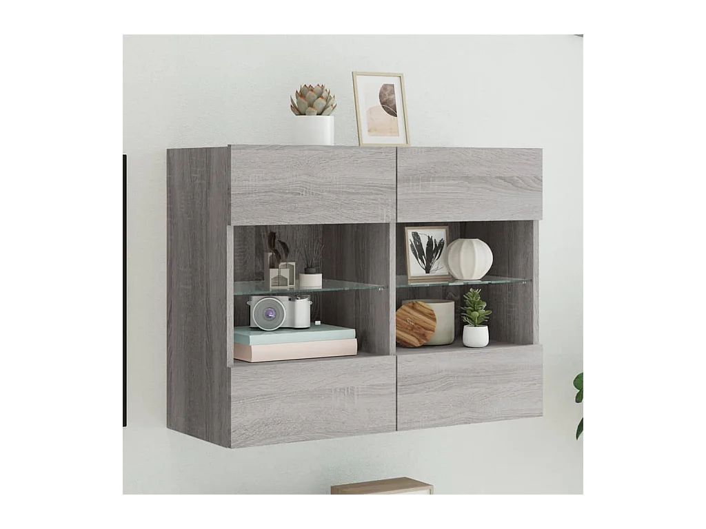 Mueble de TV | Mueble de salón de pared con luces LED gris Sonoma 78,5x30x60,5 cm