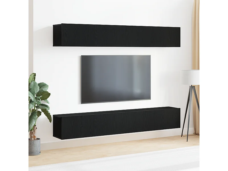4-delige TV Meubel | Tv-Bank | TV-kastenset - Wandgemonteerd in Zwart Eiken
