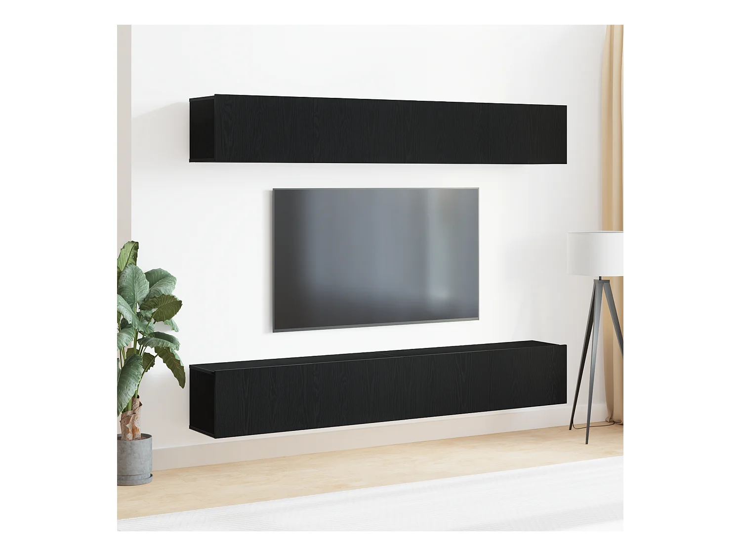 Ensemble meuble TV | Banc TV | Armoire TV 4 pièces - Fixé au mur en chêne noir