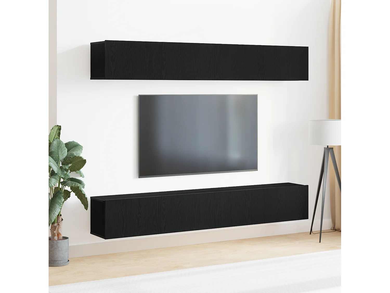 4-delige TV Meubel | Tv-Bank | TV-kastenset - Wandgemonteerd in Zwart Eiken