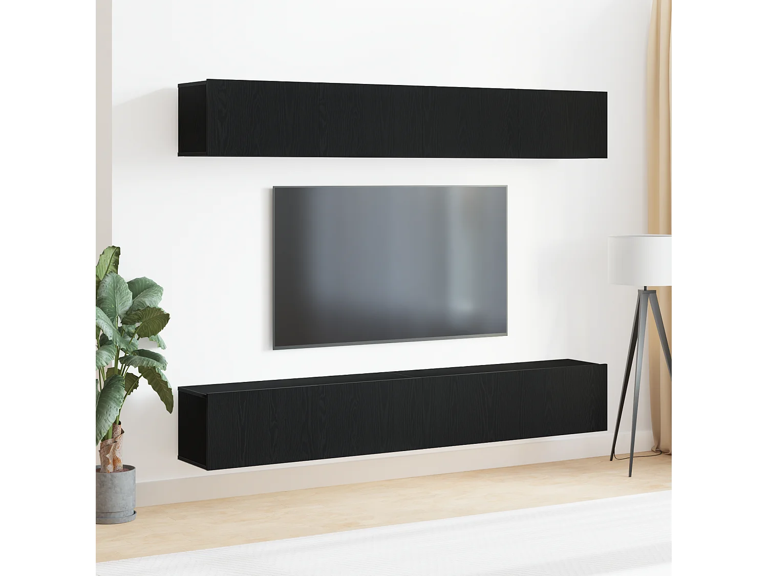 4-delige TV Meubel | Tv-Bank | TV-kastenset - Wandgemonteerd in Zwart Eiken