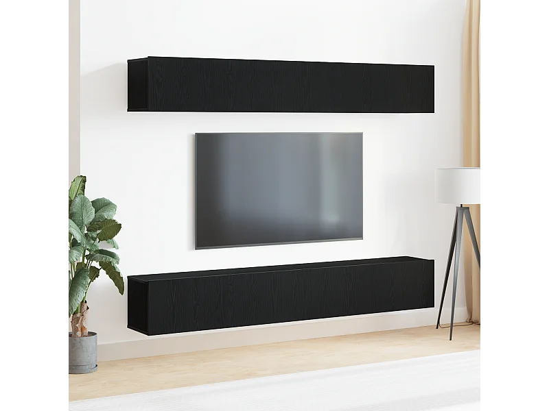 Ensemble meuble TV | Banc TV | Armoire TV 4 pièces - Fixé au mur en chêne noir