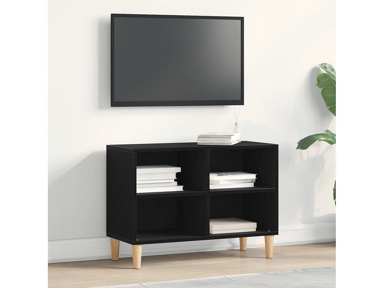 Gabinete de TV | Mueble de TV | Mueble de salón Negro 69.5 x 30 x 50 cm Madera contrachapada