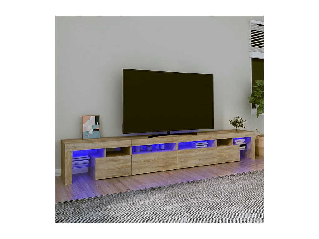 Meuble TV | Banc TV | Armoire TV avec lumières LED Chêne sonoma 260x36,5x40 cm