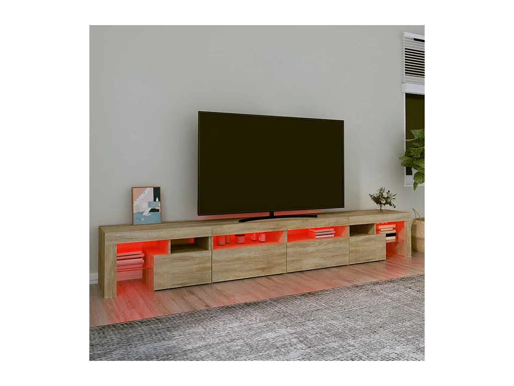 Meuble TV | Banc TV | Armoire TV avec lumières LED Chêne sonoma 260x36,5x40 cm