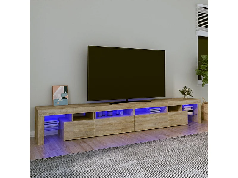 Meuble TV | Banc TV | Armoire TV avec lumières LED Chêne sonoma 260x36,5x40 cm