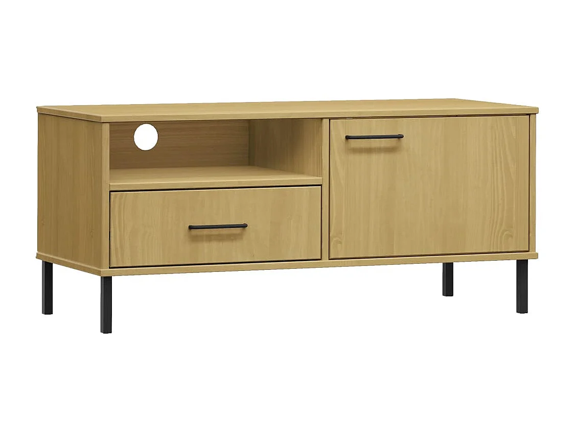 Meuble TV | Banc TV | Armoire TV avec pieds en métal Marron Bois de pin massif OSLO