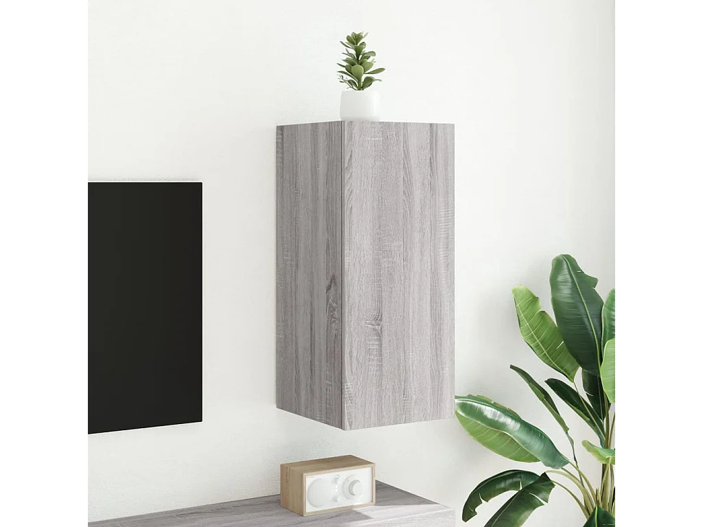 Mueble de TV | Mueble de salón de pared con luces LED gris Sonoma 30,5x35x70 cm